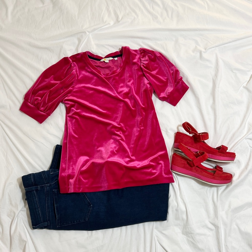 Boden Fuchsia Velvety Puff Sleeve Top US 8/ UK 12